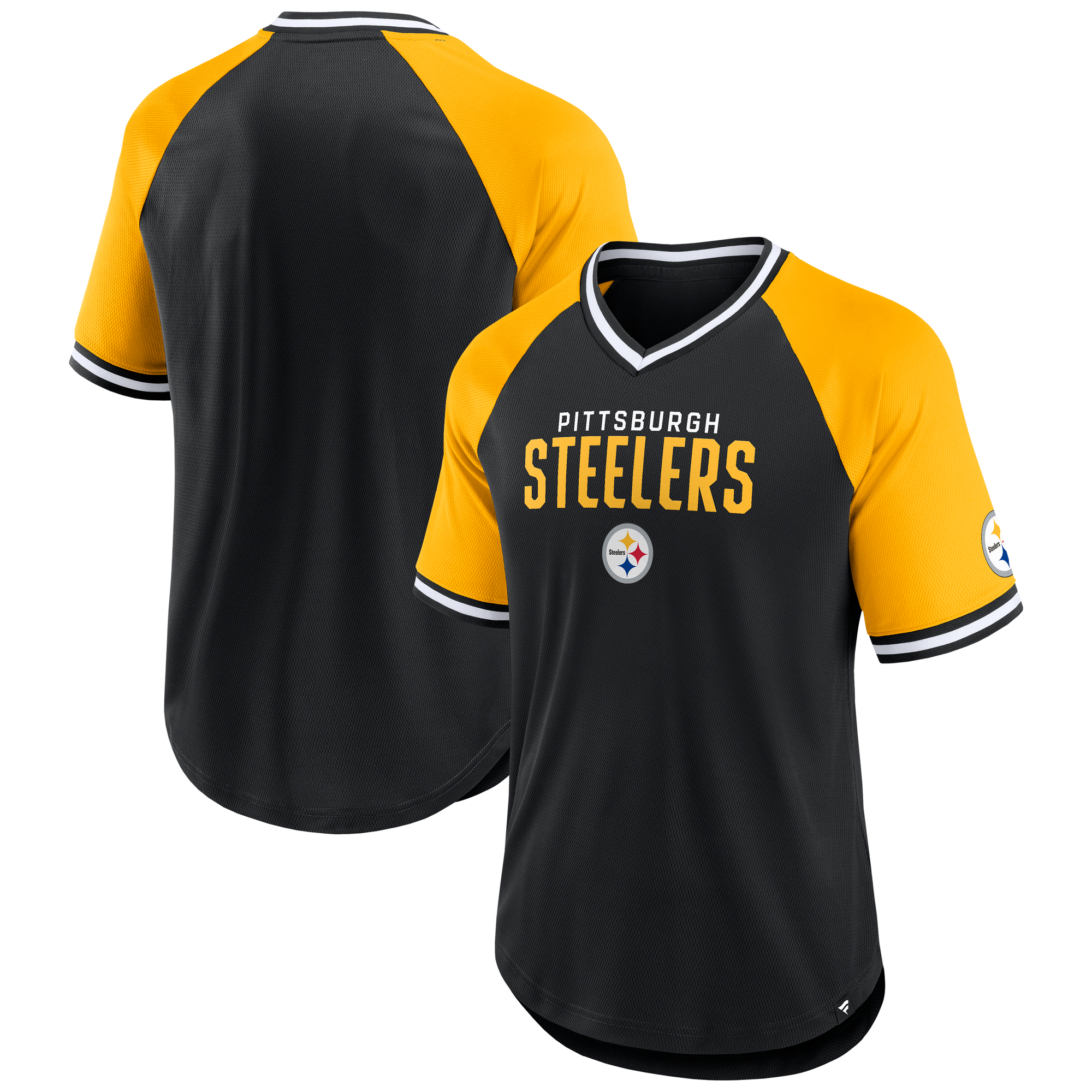 Men's Fanatics Black/Gold Pittsburgh Steelers Hashmark Raglan-T-Shirt